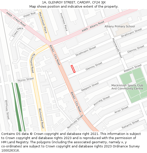 1A, GLENROY STREET, CARDIFF, CF24 3JX: Location map and indicative extent of plot