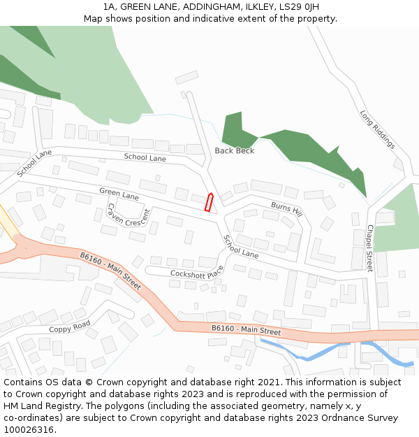1A, GREEN LANE, ADDINGHAM, ILKLEY, LS29 0JH: Location map and indicative extent of plot