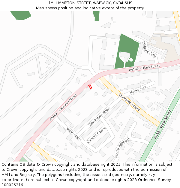 1A, HAMPTON STREET, WARWICK, CV34 6HS: Location map and indicative extent of plot
