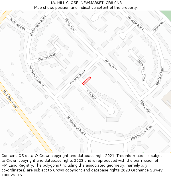 1A, HILL CLOSE, NEWMARKET, CB8 0NR: Location map and indicative extent of plot