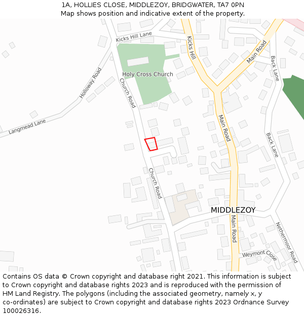 1A, HOLLIES CLOSE, MIDDLEZOY, BRIDGWATER, TA7 0PN: Location map and indicative extent of plot