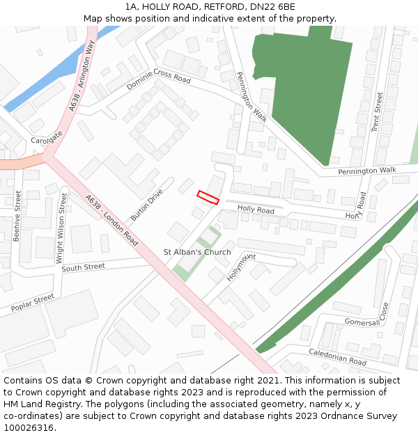 1A, HOLLY ROAD, RETFORD, DN22 6BE: Location map and indicative extent of plot