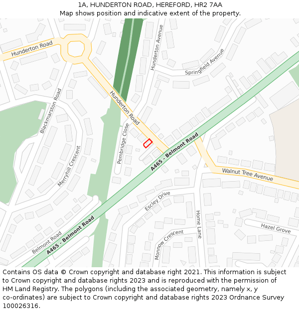 1A, HUNDERTON ROAD, HEREFORD, HR2 7AA: Location map and indicative extent of plot