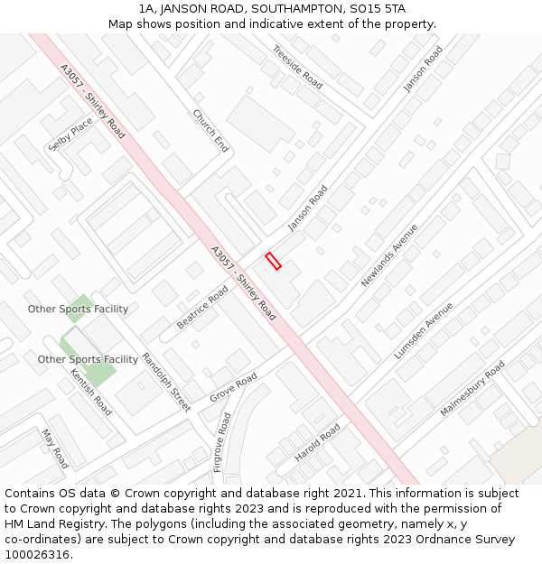 1A, JANSON ROAD, SOUTHAMPTON, SO15 5TA: Location map and indicative extent of plot