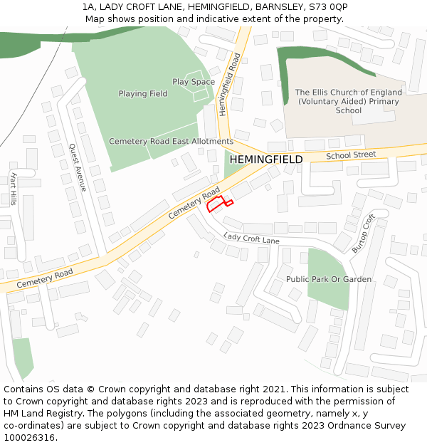 1A, LADY CROFT LANE, HEMINGFIELD, BARNSLEY, S73 0QP: Location map and indicative extent of plot