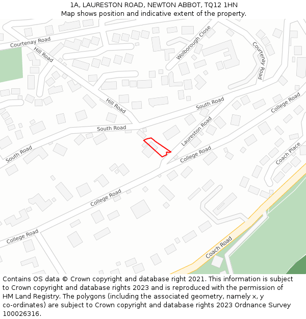 1A, LAURESTON ROAD, NEWTON ABBOT, TQ12 1HN: Location map and indicative extent of plot