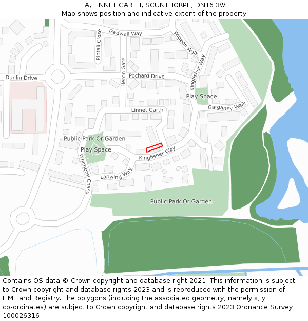 1A, LINNET GARTH, SCUNTHORPE, DN16 3WL: Location map and indicative extent of plot
