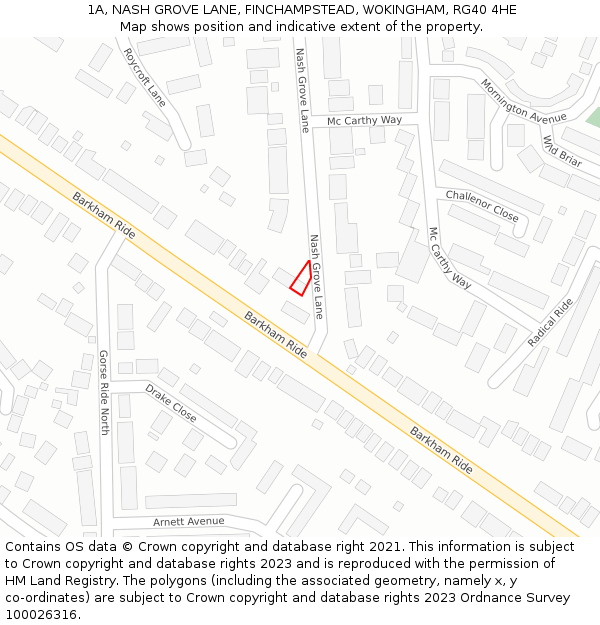 1A, NASH GROVE LANE, FINCHAMPSTEAD, WOKINGHAM, RG40 4HE: Location map and indicative extent of plot