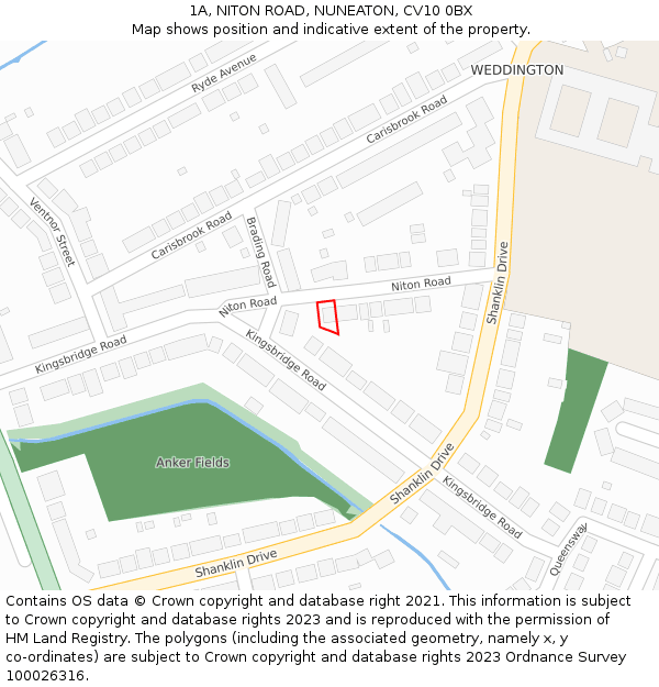 1A, NITON ROAD, NUNEATON, CV10 0BX: Location map and indicative extent of plot