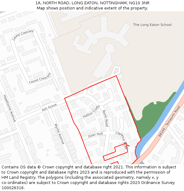 1A, NORTH ROAD, LONG EATON, NOTTINGHAM, NG10 3NR: Location map and indicative extent of plot