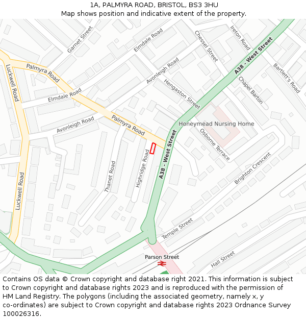 1A, PALMYRA ROAD, BRISTOL, BS3 3HU: Location map and indicative extent of plot