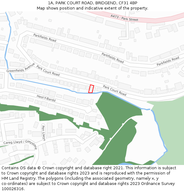 1A, PARK COURT ROAD, BRIDGEND, CF31 4BP: Location map and indicative extent of plot