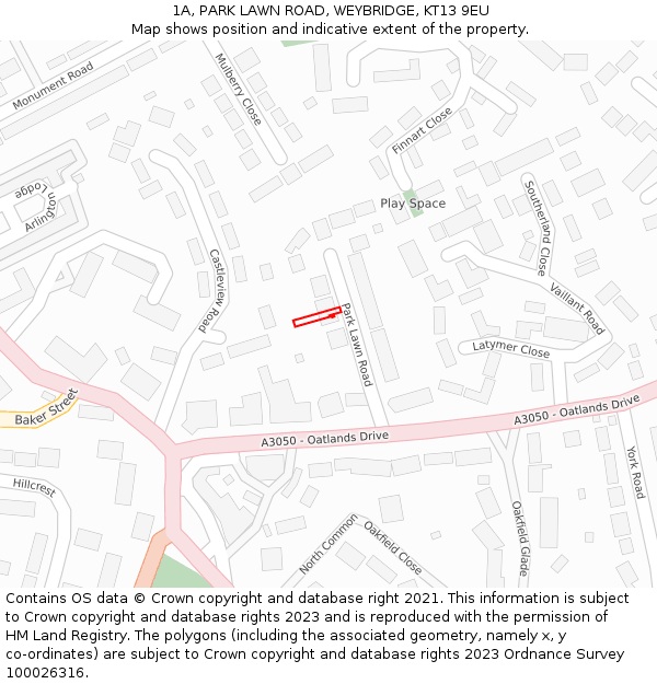 1A, PARK LAWN ROAD, WEYBRIDGE, KT13 9EU: Location map and indicative extent of plot