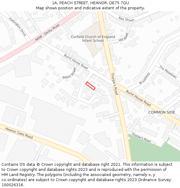 1A, PEACH STREET, HEANOR, DE75 7GU: Location map and indicative extent of plot