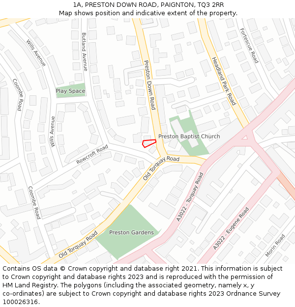 1A, PRESTON DOWN ROAD, PAIGNTON, TQ3 2RR: Location map and indicative extent of plot