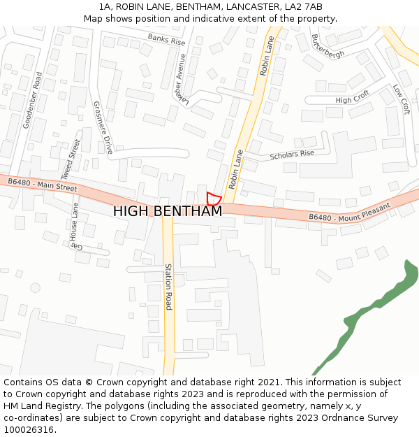 1A, ROBIN LANE, BENTHAM, LANCASTER, LA2 7AB: Location map and indicative extent of plot