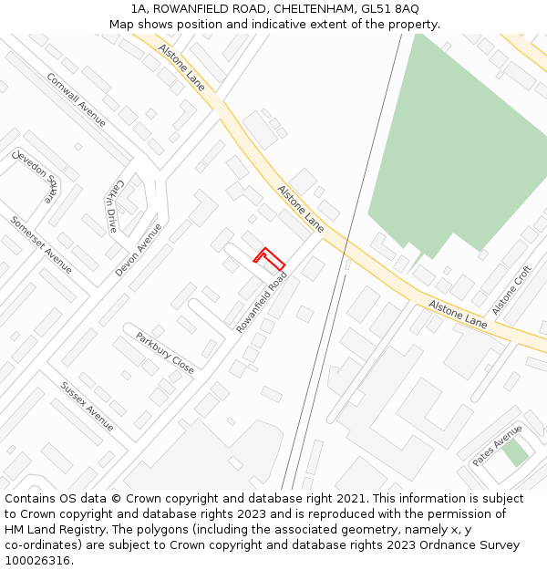 1A, ROWANFIELD ROAD, CHELTENHAM, GL51 8AQ: Location map and indicative extent of plot