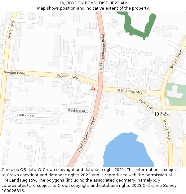 1A, ROYDON ROAD, DISS, IP22 4LN: Location map and indicative extent of plot