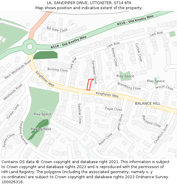 1A, SANDPIPER DRIVE, UTTOXETER, ST14 8TA: Location map and indicative extent of plot