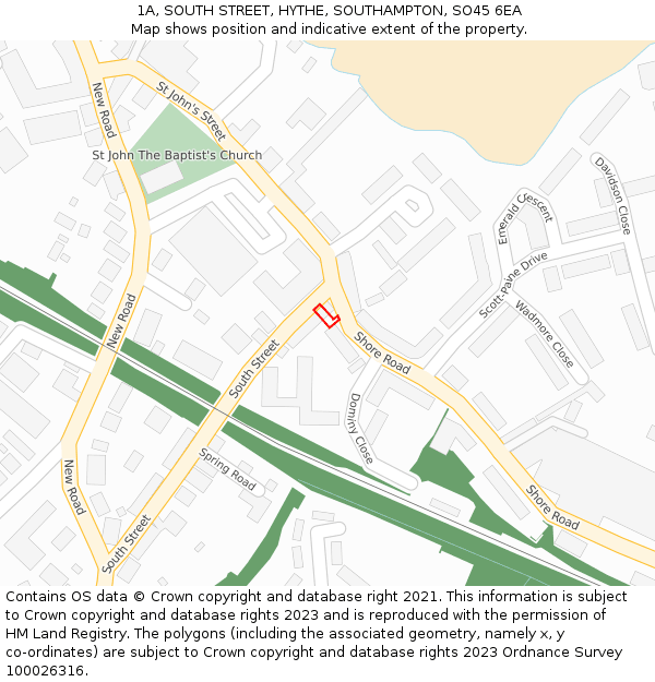 1A, SOUTH STREET, HYTHE, SOUTHAMPTON, SO45 6EA: Location map and indicative extent of plot
