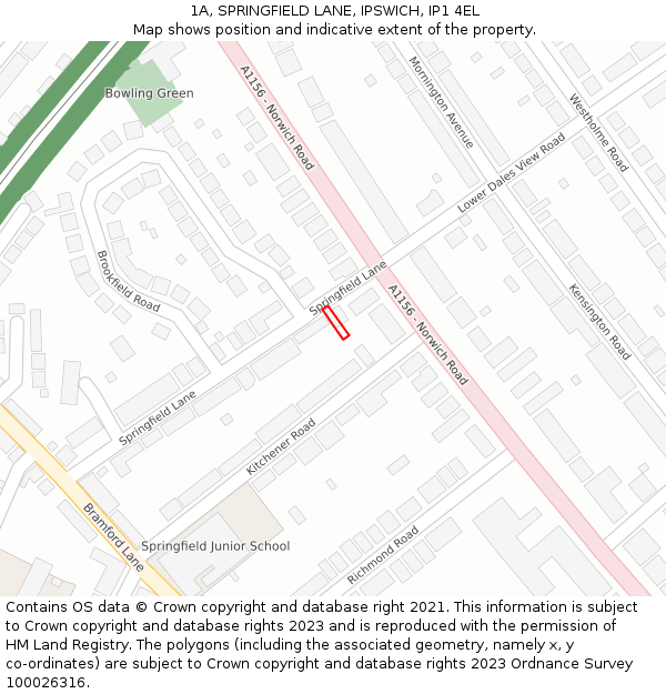 1A, SPRINGFIELD LANE, IPSWICH, IP1 4EL: Location map and indicative extent of plot