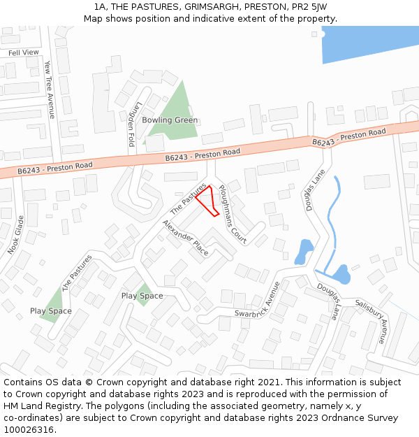 1A, THE PASTURES, GRIMSARGH, PRESTON, PR2 5JW: Location map and indicative extent of plot