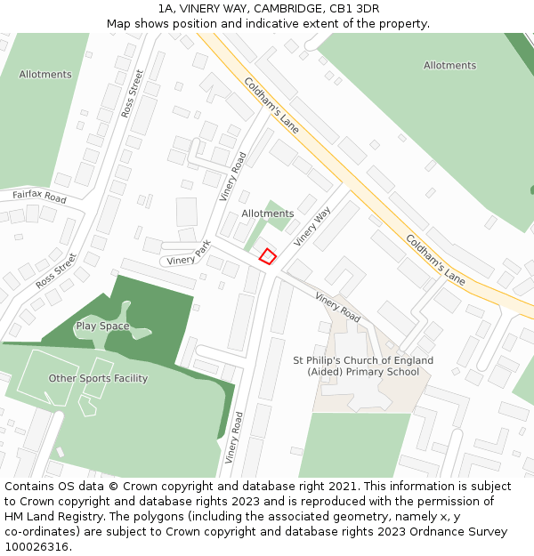 1A, VINERY WAY, CAMBRIDGE, CB1 3DR: Location map and indicative extent of plot