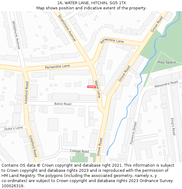 1A, WATER LANE, HITCHIN, SG5 1TX: Location map and indicative extent of plot