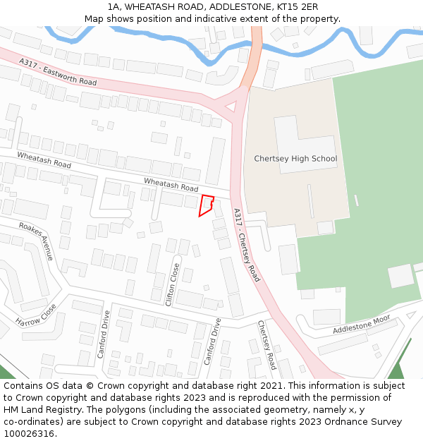 1A, WHEATASH ROAD, ADDLESTONE, KT15 2ER: Location map and indicative extent of plot