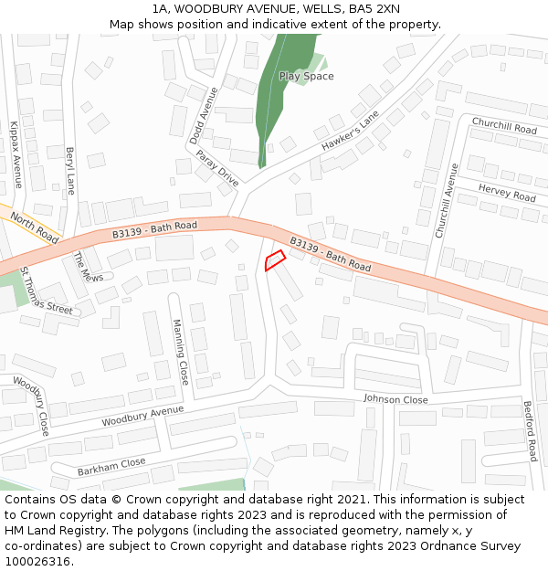 1A, WOODBURY AVENUE, WELLS, BA5 2XN: Location map and indicative extent of plot