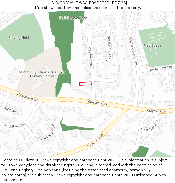 1A, WOODVALE WAY, BRADFORD, BD7 2SJ: Location map and indicative extent of plot