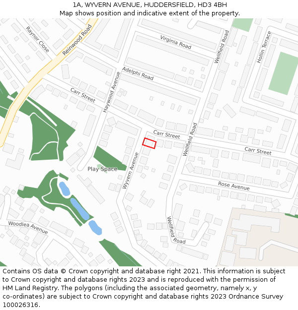1A, WYVERN AVENUE, HUDDERSFIELD, HD3 4BH: Location map and indicative extent of plot