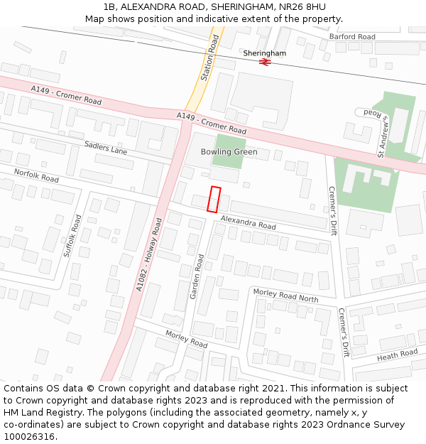 1B, ALEXANDRA ROAD, SHERINGHAM, NR26 8HU: Location map and indicative extent of plot