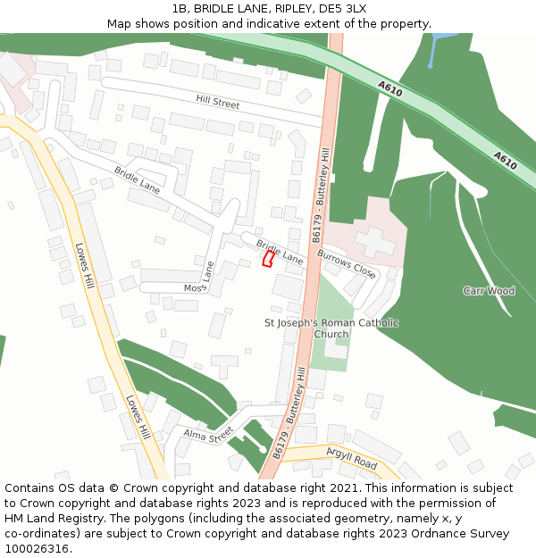1B, BRIDLE LANE, RIPLEY, DE5 3LX: Location map and indicative extent of plot