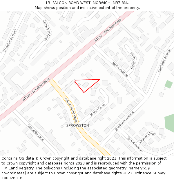 1B, FALCON ROAD WEST, NORWICH, NR7 8NU: Location map and indicative extent of plot