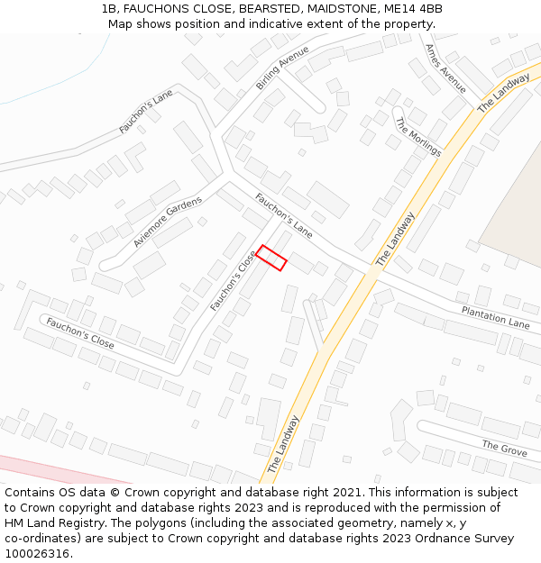 1B, FAUCHONS CLOSE, BEARSTED, MAIDSTONE, ME14 4BB: Location map and indicative extent of plot