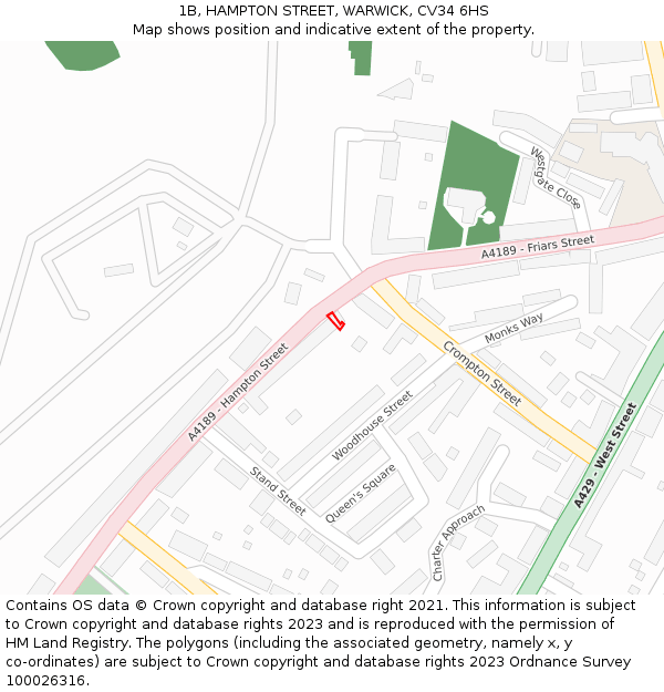 1B, HAMPTON STREET, WARWICK, CV34 6HS: Location map and indicative extent of plot