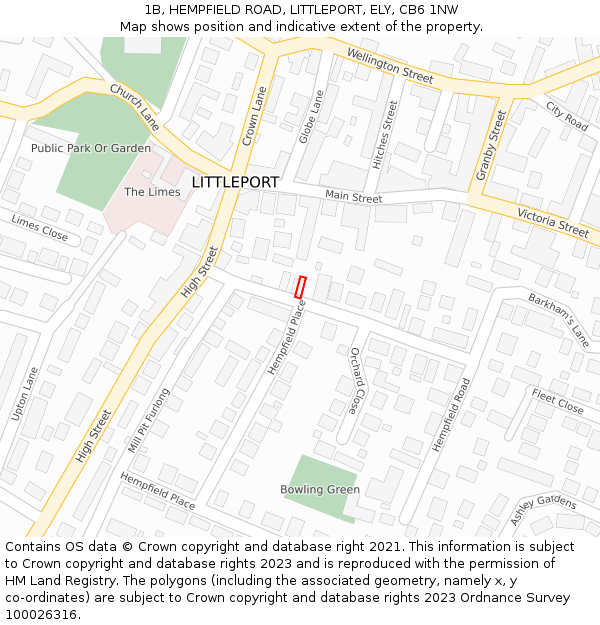 1B, HEMPFIELD ROAD, LITTLEPORT, ELY, CB6 1NW: Location map and indicative extent of plot