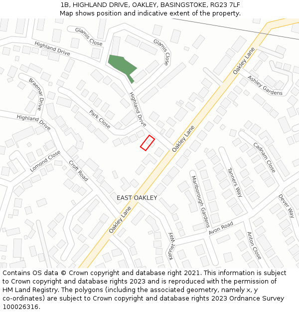 1B, HIGHLAND DRIVE, OAKLEY, BASINGSTOKE, RG23 7LF: Location map and indicative extent of plot
