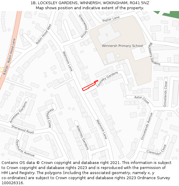 1B, LOCKSLEY GARDENS, WINNERSH, WOKINGHAM, RG41 5NZ: Location map and indicative extent of plot