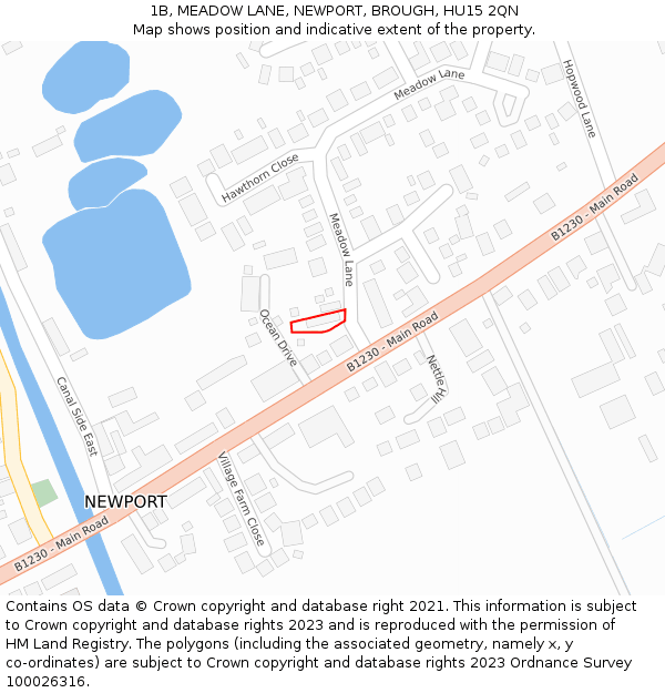1B, MEADOW LANE, NEWPORT, BROUGH, HU15 2QN: Location map and indicative extent of plot