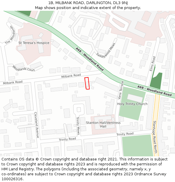 1B, MILBANK ROAD, DARLINGTON, DL3 9NJ: Location map and indicative extent of plot