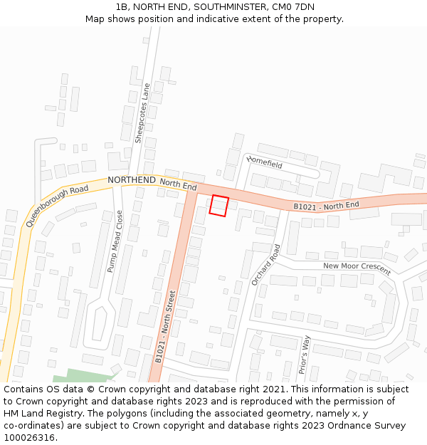 1B, NORTH END, SOUTHMINSTER, CM0 7DN: Location map and indicative extent of plot