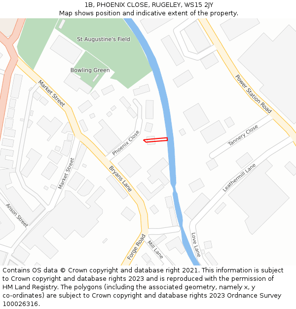 1B, PHOENIX CLOSE, RUGELEY, WS15 2JY: Location map and indicative extent of plot