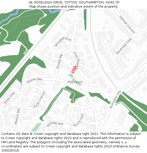 1B, ROSELEIGH DRIVE, TOTTON, SOUTHAMPTON, SO40 7JY: Location map and indicative extent of plot
