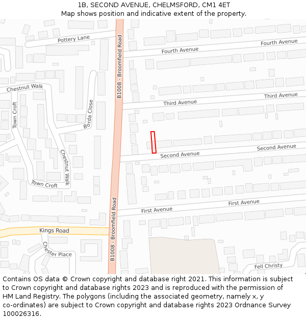 1B, SECOND AVENUE, CHELMSFORD, CM1 4ET: Location map and indicative extent of plot