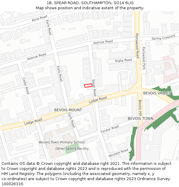 1B, SPEAR ROAD, SOUTHAMPTON, SO14 6UG: Location map and indicative extent of plot