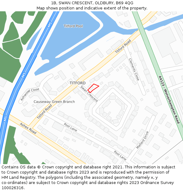 1B, SWAN CRESCENT, OLDBURY, B69 4QG: Location map and indicative extent of plot