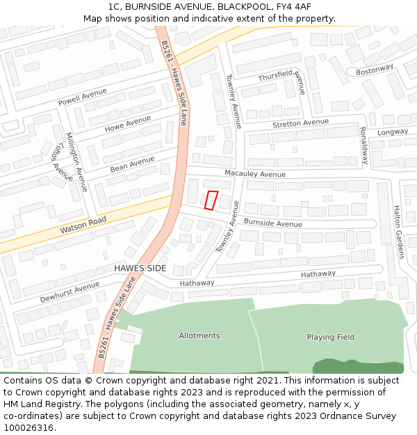 1C, BURNSIDE AVENUE, BLACKPOOL, FY4 4AF: Location map and indicative extent of plot