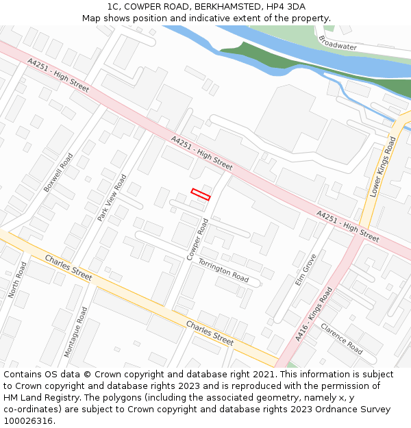 1C, COWPER ROAD, BERKHAMSTED, HP4 3DA: Location map and indicative extent of plot